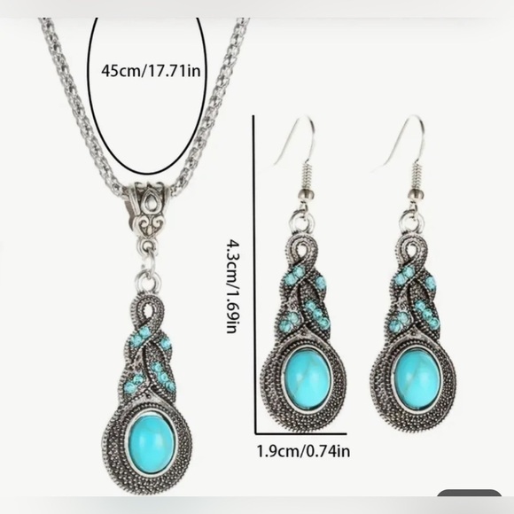 Inlaid Turquoise Fashion Necklace & Earring Set NWT - Picture 3 of 3